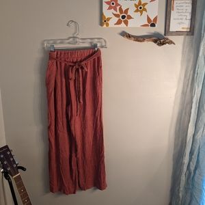 Rosey pink flowy tie pants